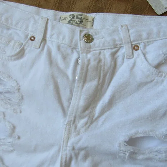 NWT WE THE FREE People Cut-Off Shorts DISTRESSED White Denim BUTTON-FLY ,25 - Picture 5 of 7